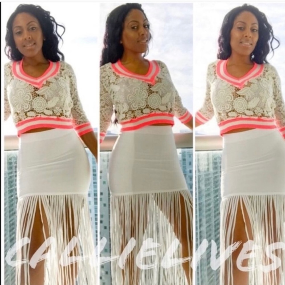 New! Clearance 🔥Sexy Tight Whit Bandage Maxi Fringe Skirt - Picture 3 of 9